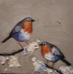 Buy Robins Oil Painting Vivek Mandalia Impressionism Collectible 12x12 Signed Ooak • 0.99£