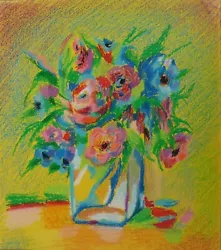 Buy Oil Pastel On  Paper Original Painting Fine Art  9.5  X 10.7   Flowers • 25£