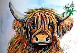 Buy PRINT Of An Original Watercolour Painting Scottish Highland Cow 6, Cow Picture  • 8.50£