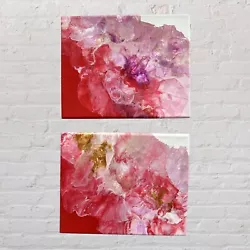 Buy Blooms Duo - Abstract Acrylic Pour Painting On Stretched Canvas 25 X 20 Cm • 44.99£