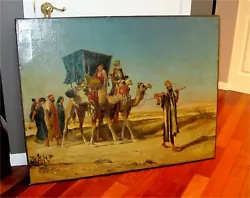 Buy Victor Pierre Huguet  The Arab Caravan 1880 French Oil Painting Antique • 31,573.59£