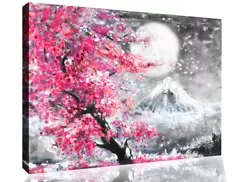 Buy Pink Oil Painting Japan Mount Fuji Cherry Blossom Canvas Wall Art Picture Print • 26.49£