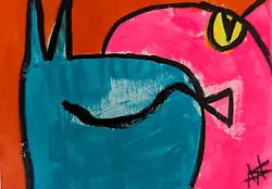 Buy ACEO Abstract Cat Painting Original Collectible Picasso Style Samantha McLean • 6.61£
