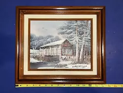 Buy K Michaelson 1970s Covered Bridge In Winter Vintage Oil Painting, Signed, Framed • 65.48£