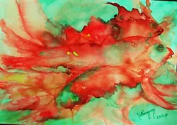 Buy Watercolour Ink Painting Of  Images Of Red Fish,Impressionist,unframed Original • 10£