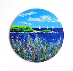 Buy California Coast Painting Big Sur Original Art Beach Wildflower Sailboat  4x4in • 25.21£