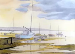 Buy Original Watercolour Painting Boats, River, Landscape, Moorings  13  X 9.5  • 4.99£