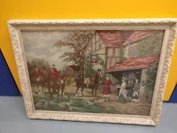 Buy Hunting Scene Crosstitch Picture With Horses Dogs Pub • 100£