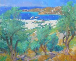 Buy Paros Seascape Oil Canvas Real Painting Soviet Greek Signed Gorin Van Gogh Style • 702.53£