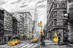 Buy Black White Yellow New York City Oil Painting NYC05 POSTER PRINT FRAME OPTION • 3.99£