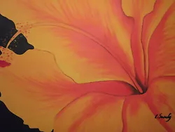 Buy Orange Abstract Flower Large Oil Painting Canvas Floral Contemporary Original • 10.95£