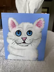 Buy Hand Painted Tissue Box White Cat And Paws Wood Box Original Great For Gifts • 28.34£