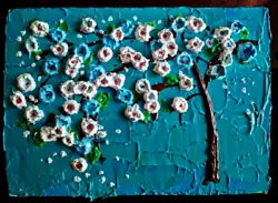 Buy 3D ACEO ORIGINAL Art, Flowering Tree, Textured Small Artwork 2.5 X 3.5 Inches • 9.95£