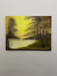 Buy Bob Ross Style Landscape Oil Painting On Canvas “Golden Tranquil Dawn” 18x24 • 189£