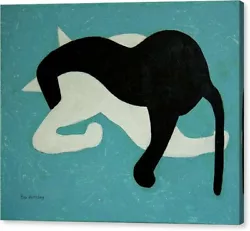 Buy Cat In White And Black On Blue 16  X 20  Original Abstract Painting On Canvas • 944.99£