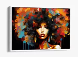 Buy Black Lady With Rainbow Afro Painting -float Effect Framed Canvas Wall Art Print • 24.99£