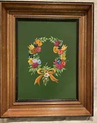 Buy Original Dutch Rustic Folk Art Oil Painting Flower Wreath Picture Barge-ware • 95£
