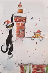 Buy Original Watercolour Painting  Mischief On The Roof At Christmas  A5 • 9.99£