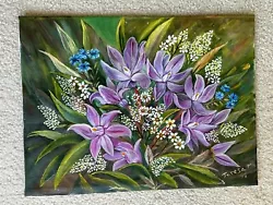 Buy Original Oil On Canvas Painting Purple Flowers Signed 14”x11” • 24.86£