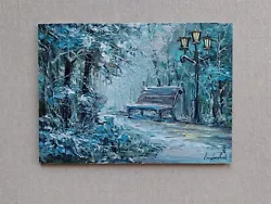 Buy Winter Parkscape Original Oil Painting. Winter Wonderland: Snowy Park Bench Art • 39.06£