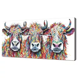 Buy Colourful Rainbow Cows Highland Cattles, Watercolour Painting Style Canvas Print • 158£