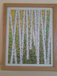 Buy Original Acrylic Painting Semi- Abstract Pointillism Silver Birch Trees • 50£