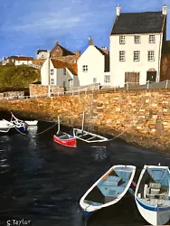 Buy Fishing Boat Crail Harbour Scotland Original Acrylic Painting 2023 • 50£