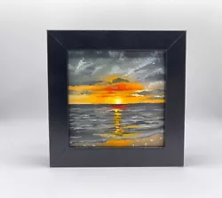 Buy 1 Seascape Original Oil Painting- FRAMED Painting Beach, Sea Mini Art Sunset • 50£
