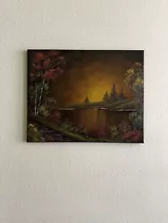 Buy Bob Ross Style Original Fall Landscape Oil Painting”Ebony Sunset” 16x20 • 107.49£