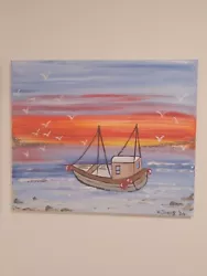 Buy Painting By W. Jones - All At Sea - 60 X 50 Cm Acrylic On Canvas Boat Sea Tide • 395£