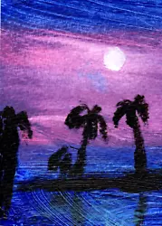 Buy Tropical Island ACEO Original PAINTING Miniature Landscape Hawai Ooak Seascape • 4.13£