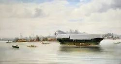 Buy 19th CENTURY FINE CHINA TRADE OIL CANVAS - BOATS MOORED ON INDONESIAN RIVER  • 0.99£