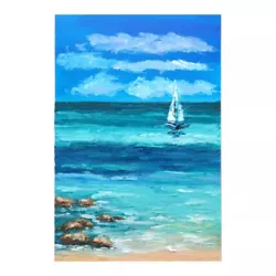 Buy Original Oil Painting Sailboat Art Miami Beach Painting Seascape Artwork • 84.34£