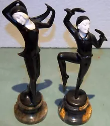 Buy Pair Art Deco Austrian Bronze  Carved Face Dancers Signed Height=10  On Marble  • 4,252.47£