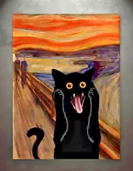 Buy Printed Painting EDVARD MUNCH's THE SCREAM Black CAT CANVAS 20 X 30cm Hanging UK • 6.99£