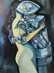 Buy Signed Meredieu Painting Modernist Robot Space Age Painting Vintage Antique • 777.15£