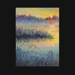 Buy Aceo Original River Sunset Winter Snow  Landscape Oil Painting ATC Card • 27.55£