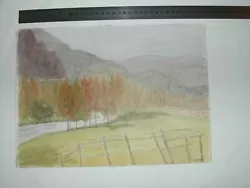 Buy MOUNTAIN RIVER ROW OF TREES WITH OLD FENCE Scotland Vintage Watercolour Painting • 2£