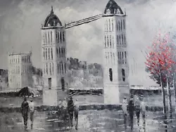 Buy London Tower Bridge Large Oil Painting Canvas Black White Red Original England • 17.95£