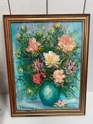 Buy Vintage Framed Oil Acrylic Mixed Media Painting Flowers Roses Floral Vase • 1.20£