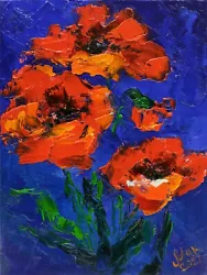 Buy Red Poppy Oil Painting Flower In Vase Original Art California Poppy Wall Decor • 28.94£