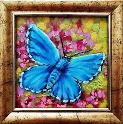 Buy Original Oil Painting Butterfly -Wildlife Oil Painting Framed -Small Artwork 4x4 • 70.70£
