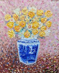 Buy Daffodils Blue White Antique Vase Floral Impressionism Oi Painting D Mansfield • 1,200£