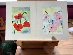 Buy Two New Watercolour Paintings Art Poppies Poppy Flowers Mounted Ready For Frames • 6£