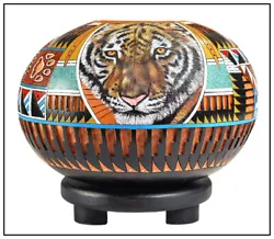 Buy Denise Meyers Original Hand Painted Carved Gourd Vase Lion African Signed Art • 2,241.59£