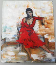 Buy YOUNG WOMAN RED DRESS-Oil Board On Canvas Signed:SANGAN. • 76.23£