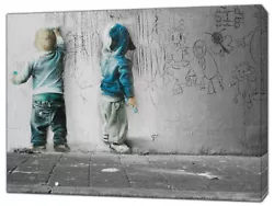 Buy Banksy Kids Painting BW Picture Print On Framed Canvas Wall Art • 11.99£