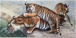Buy Beautiful Painting Of A Tigress With Cubs At Whipsnade Zoo, 1939 Cigarette Card • 175£
