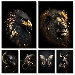 Buy Black Gold Lion Animals Picture Wall Art Canvas Print Painting Artwork Poster • 10.43£