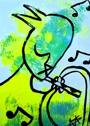Buy Original ACEO Painting Cat Miniature Music Flute Art Card By Samantha McLean • 8.26£